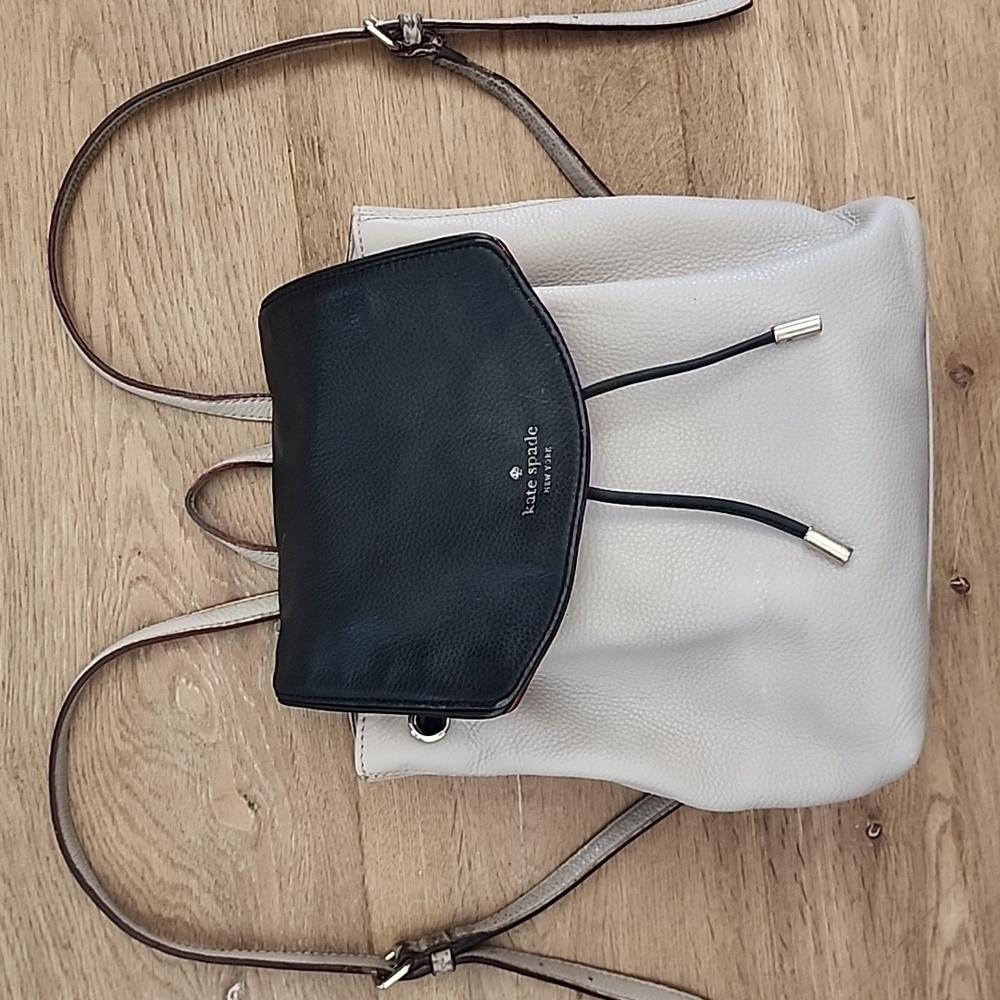 Kate Spade Mulberry Street Breezy Leather Backpack Black Tan FLAWS